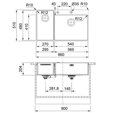 FRANKE Мойка врезная для кухни BOX BWX 220-54-27 без крыла полированная (127.0538.260)